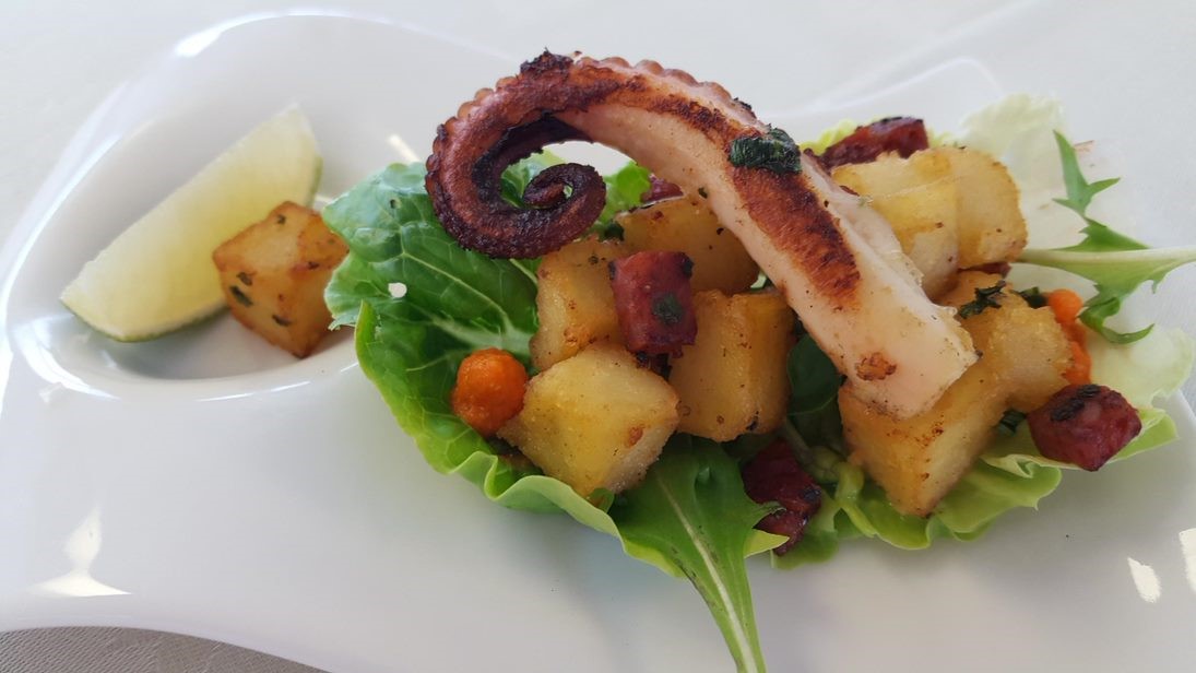 Chargrilled Octopus with chorizo potatoes and Romesco Sauce - Cephs and ...